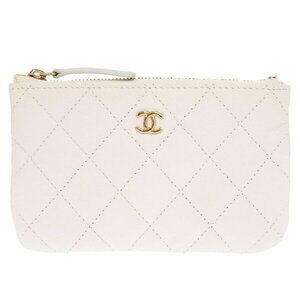 Chanel Matelasse Coco Mark caviar leather pouch white